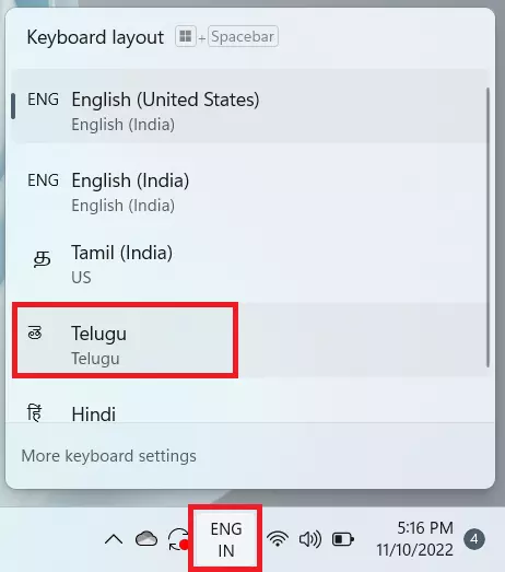 Enable Telugu Inscript Keyboard in windows 11