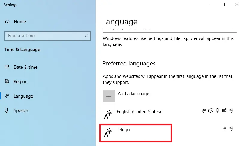 Telugu language keyboards in windows 10